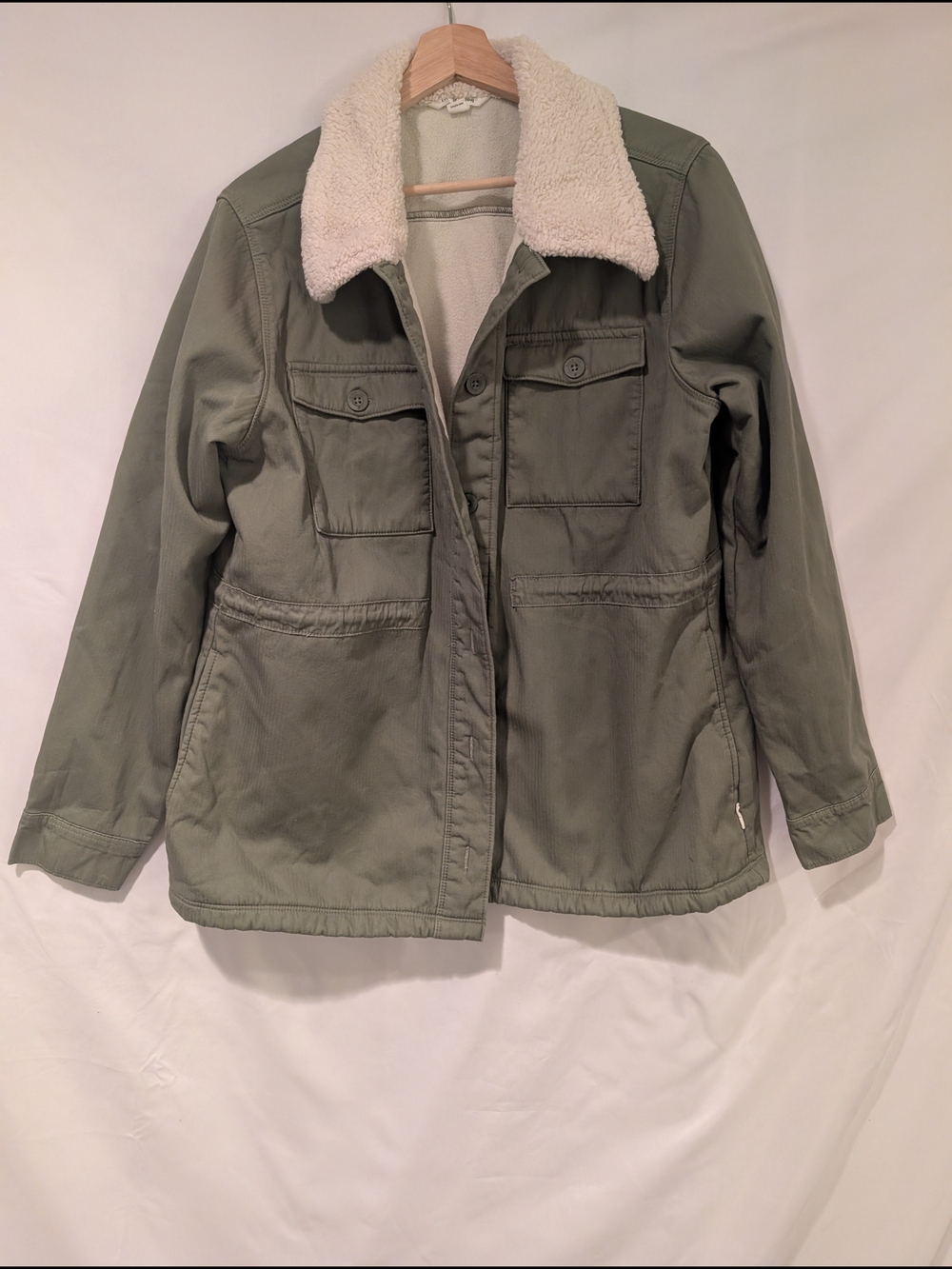 Hang Ten Olive Utility Jacket with Cream Sherpa Collar